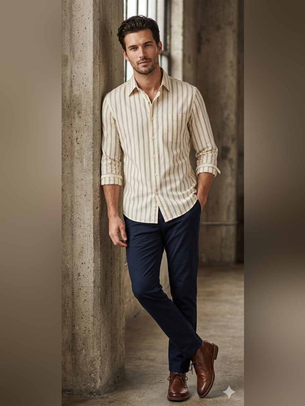 Todd Snyder Cream and Tan Striped Shirt